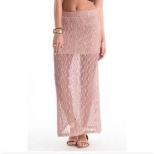 Kirra Crochet Loose Knit Over Mini Lined Y2K Dusty Pink Maxi Skirt M